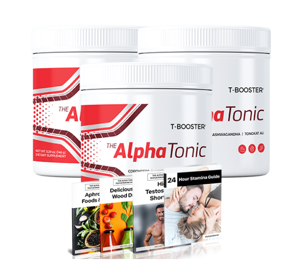 Alpha Tonic powder jar — male vitality adaptogen and T-support blend